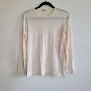Lanificio Colombo Italian Cashmere-Silk Pullover Sweater in Off-white, Size 10